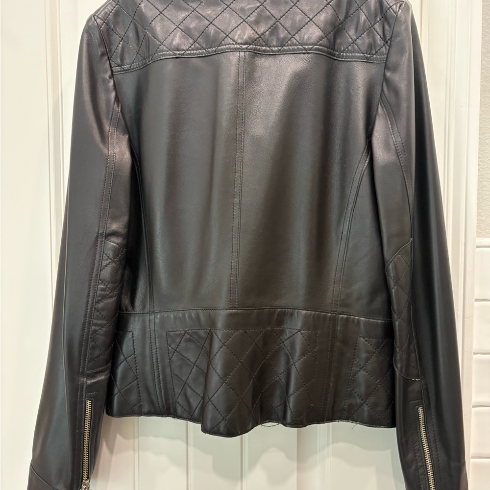 Donald J. Pliner Black Quilted Leather Moto Jacket - Picture 7 of 8